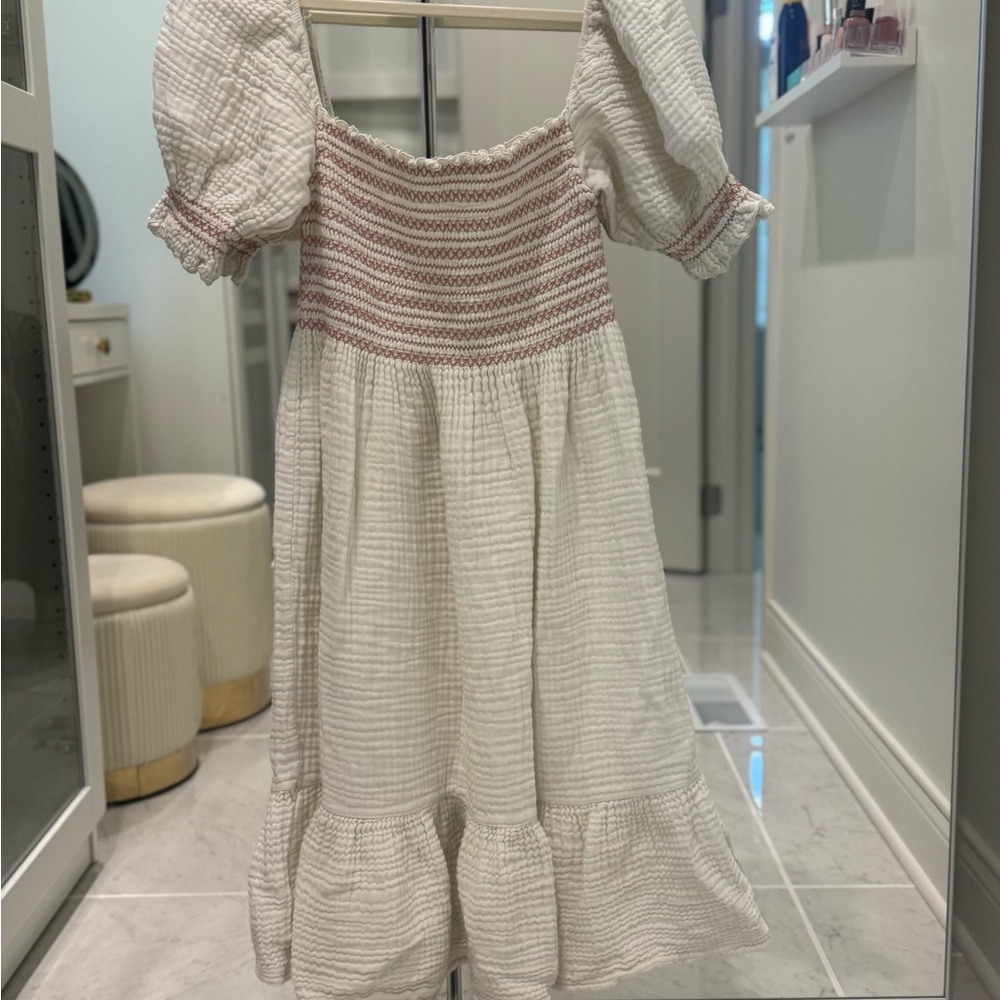 Nothing Fits But - Chic White and Pink Smocked Dress